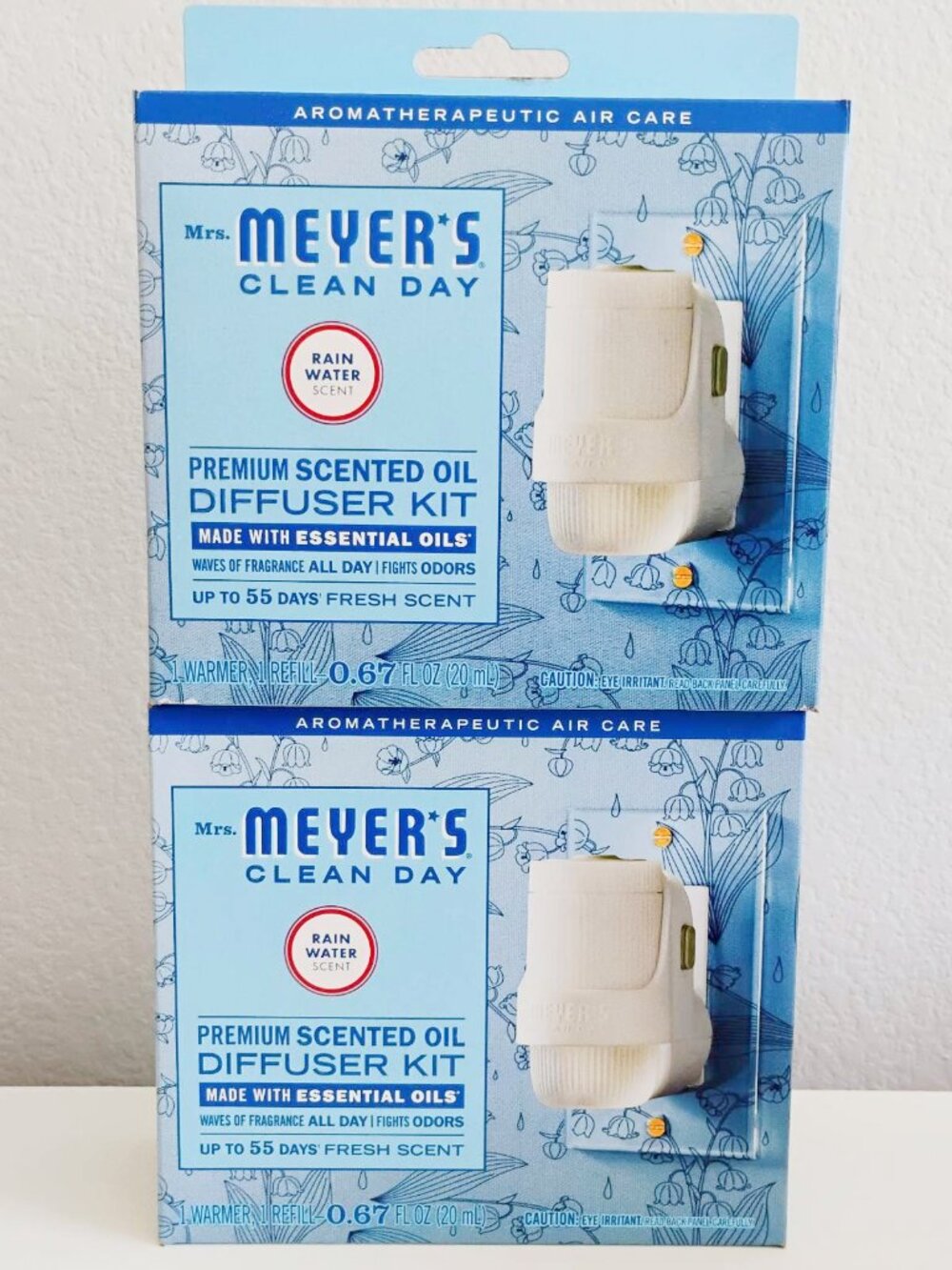 Two Mrs. Meyer's Clean Day Premium Scented Oil Diffuser Plug-In Kit Rain Water